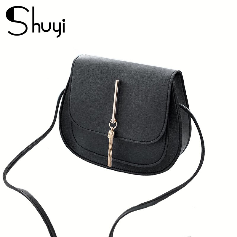 PU Leather Women's Shoulder Bag Autumn Small Lady Messenger Bag Mobile Phone Coin Purse Metal Tassel Soft Leather Saddle Bag