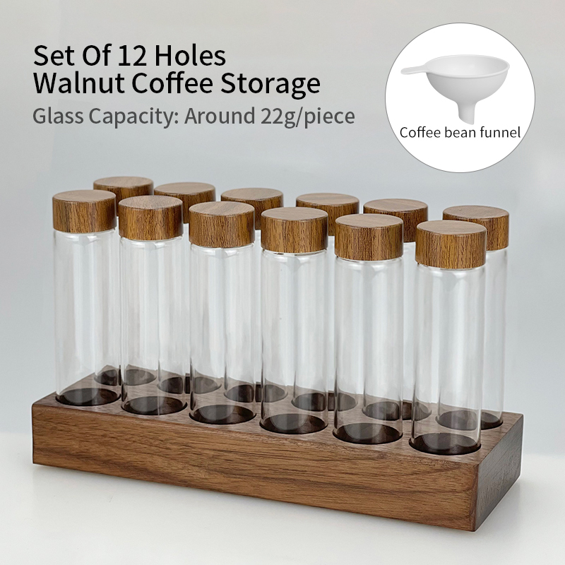 Coffee Beans Storage Tube Single Dose Glass 17g 22g Walnut Based Container With Funnel Espresso Accessories Goods Barista Tools: Dull
