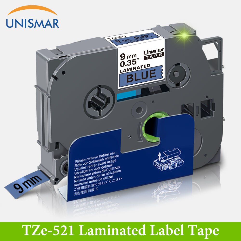 Unismar 9mm Tze121 nero sul chiaro nastro laminato della cartuccia della cassetta del nastro dell'etichetta per il nastro tze delle stampanti dell'etichetta di p-tocco Tze-121 tze: Black on Blue