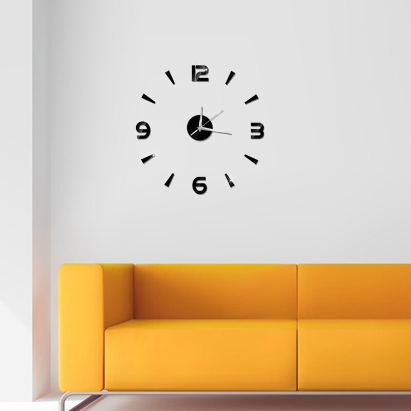 Reloj de pared de cuarzo para decoración del hogar de Botique-3D, reloj de pared para sala de estar, pegatinas de espejo de acrílico para sala de estar, negro