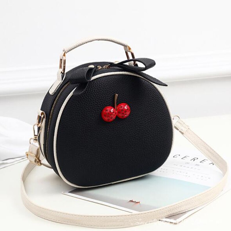 Mini Schoudertassen Dames Crossbody Tassen Zoete Leuke Kleine Handtassen Pu Leer Vrouwen Handtas Met Cherry Vrouwelijke Messenger: Black