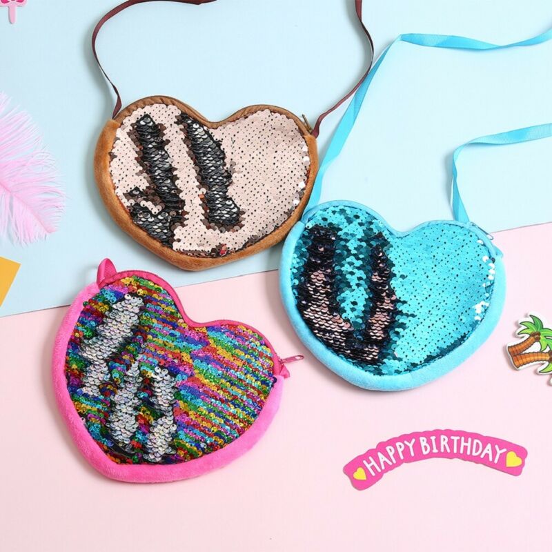 Baby Accessories Kid Baby Girl Love Hearts Sequins Crossbody Coin Purse Wallet Clutch Bags Colorful Rainbow Purses Props