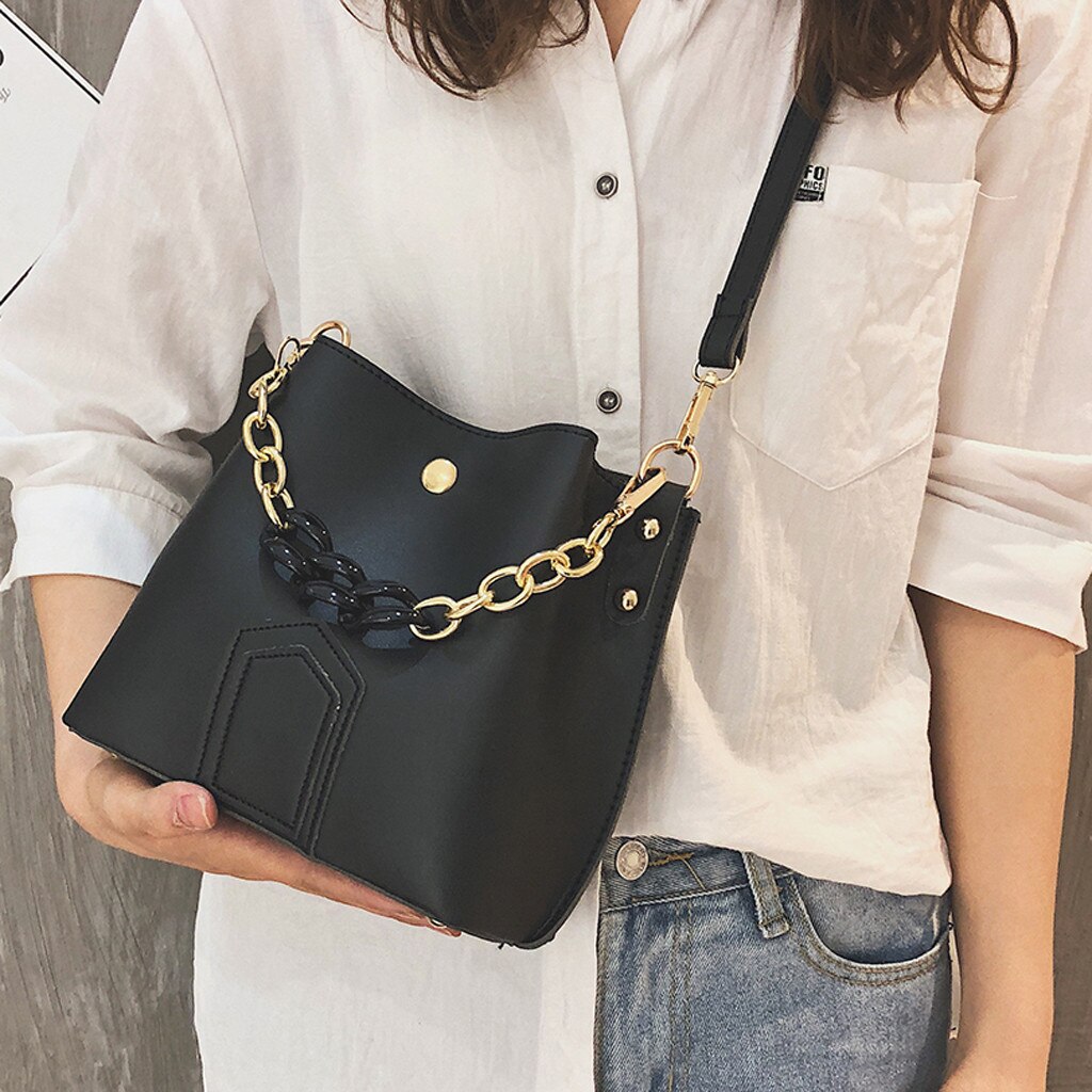 Women's Simple Chian Handbag Bucket Bag Single Large Capacity Shoulder Messenger Zip Fastener Bags Great Mar 25