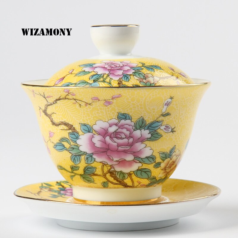 ! 1 stk wizamony kinesisk jingdezhen 110ml tekop traditionel blomst gaiwan tekande tekop teaset