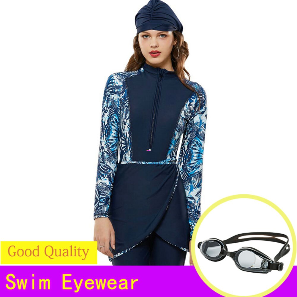 Muslim Swimwear for Women - Full Coverage Burkinis with Hijab - Modest Islamic Beachwear - UV Protection 50+: Blue-2 / L