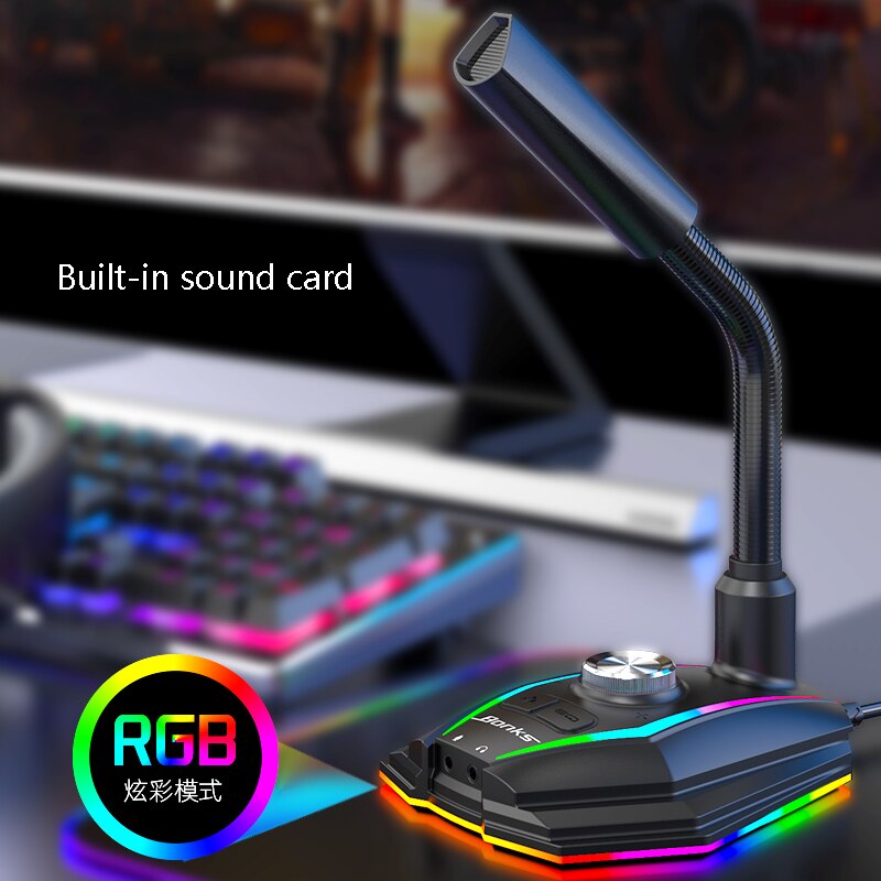 RGB Computer Microphone Free Drive Noise Reduction 360° Rotate USB AUX HD Receiver Omnidirectional Condenser Gaming Mike