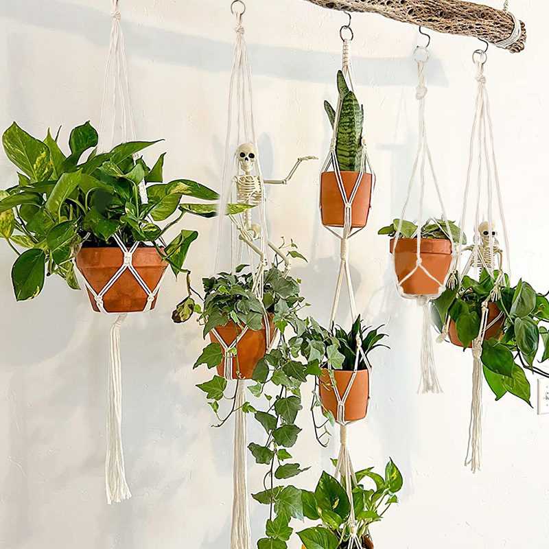 Panier suspendu en corde de coton et de chanvre pour plantes, Pot de fleur en macramé fait à la main, cintre pour plantes, fournitures de décoration intérieure et extérieure pour jardin de maison
