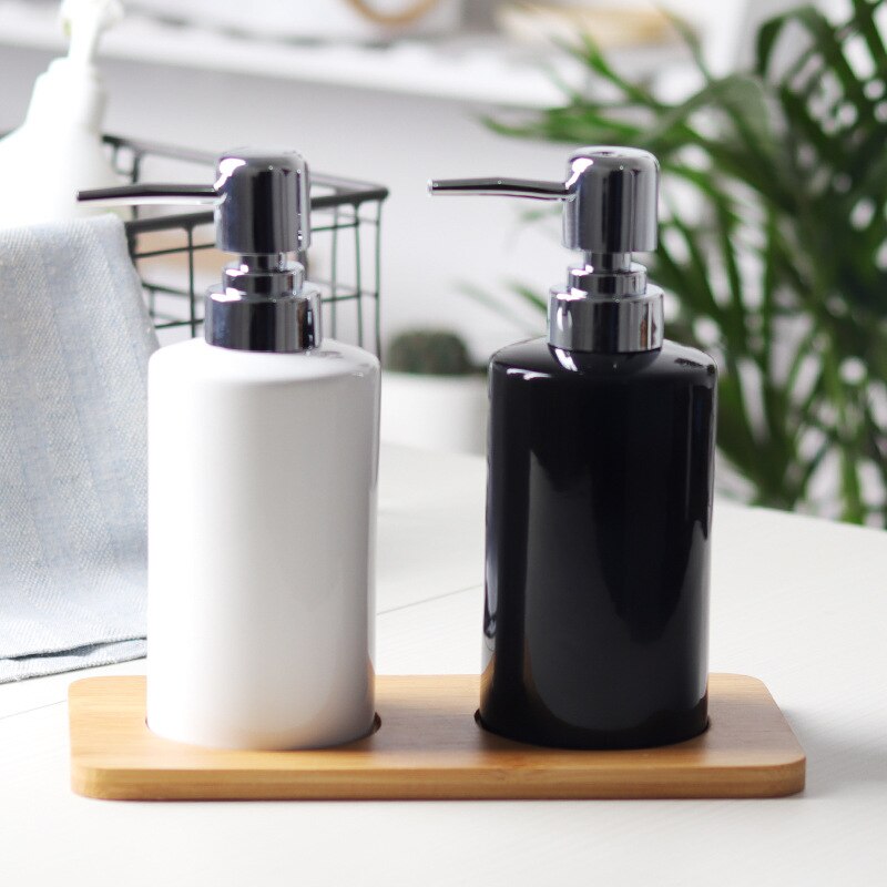 MOIIO distributeur de savon liquide, accessoires de salle de bains, shampoing, Simple, Gel douche, noir, blanc, bouteilles à pression en céramique: 3PCS SET
