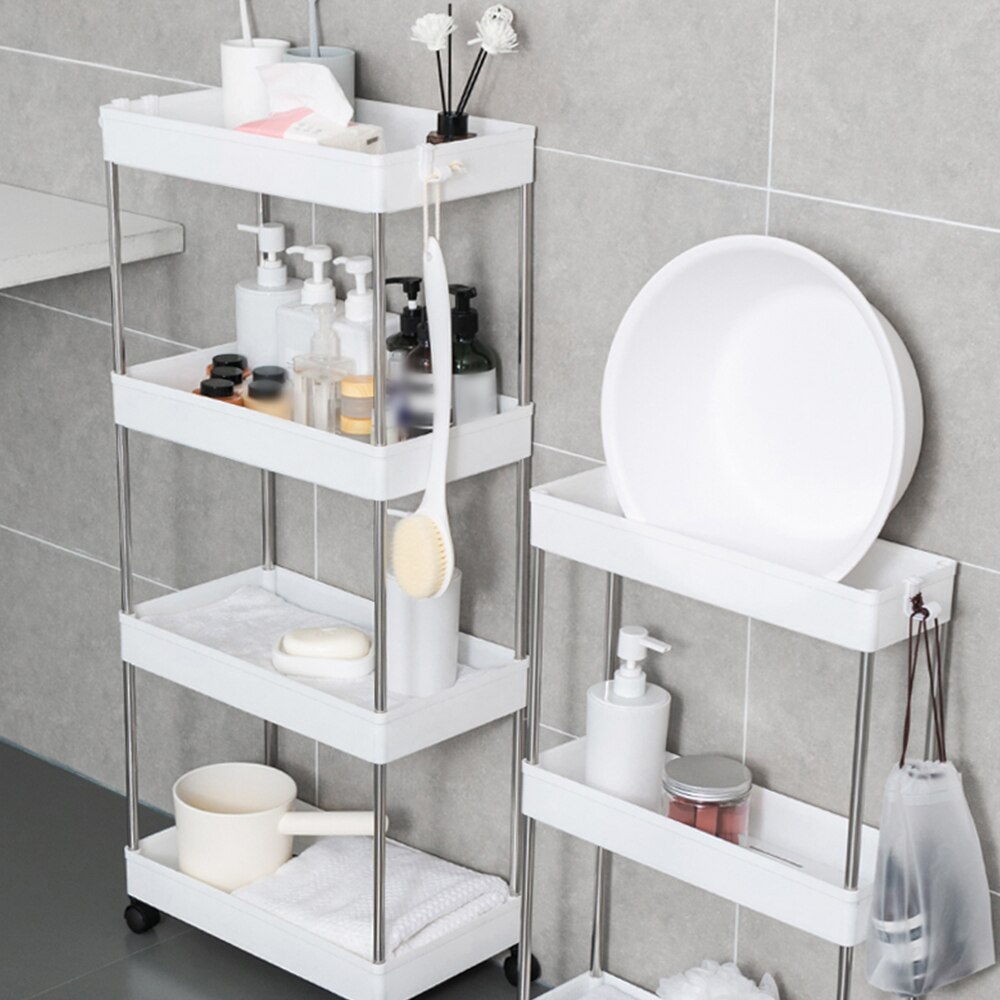 3/4 Tier Slim Storage Cart Mobile Shelving Unit Organizer Slide Out Storage Rolling Cart Rack for Kitchen Bathroom