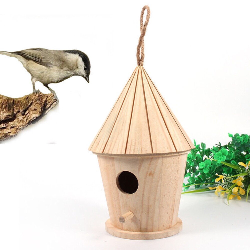 Wooden Bird Nest Hanging Bird House Natural Wooden Bird Cage Resting Place Wall-mounted Outdoor Birdhouse Wooden Box: C