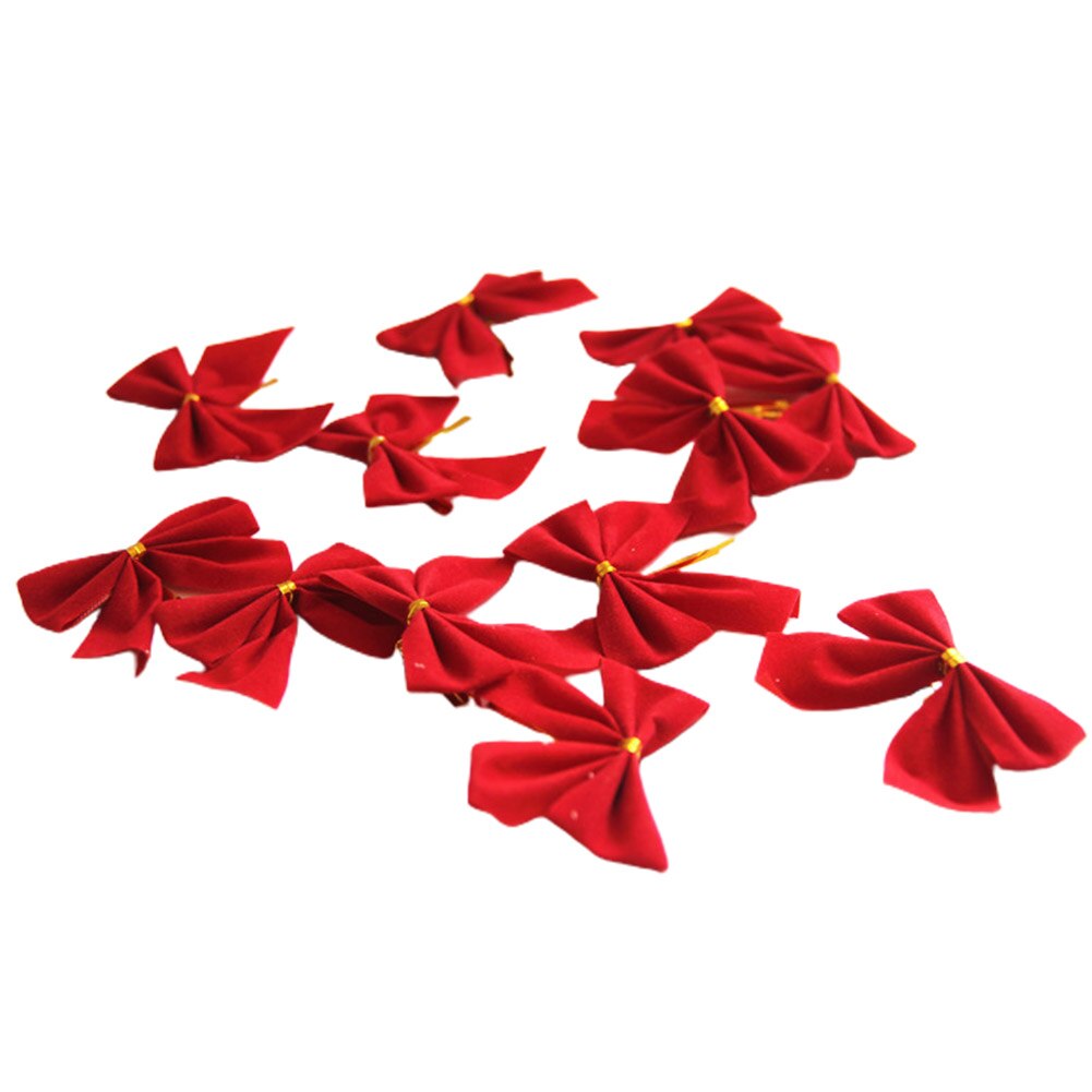 12pcs Hanging Ornaments Red Cloth Party Christmas Bows Garland Tree Decor With Twist Tie Reusable Home Small