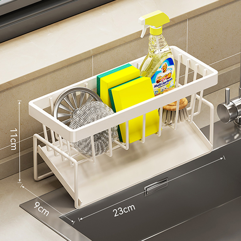 Estante de almacenamiento de Herramientas de limpieza de fregadero, escurridor multifuncional de cocina para esponja limpiadora, organizador, colgador de trapo: Azul