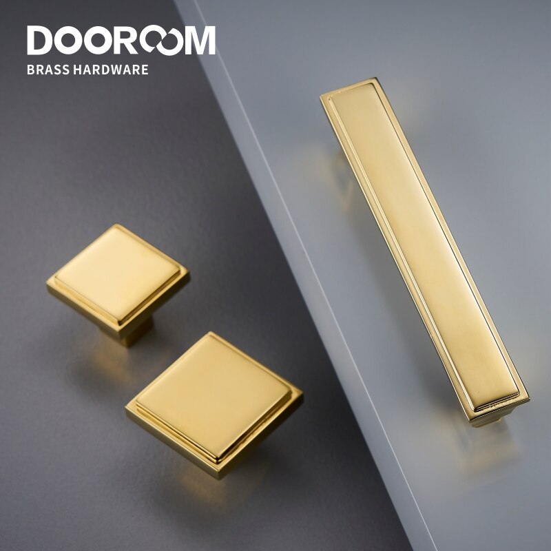 Dooroom messing møbelhåndtag moderne amerikansk skinnende guld pvd pulls garderobe kommode skab skab skuffe show box knopper