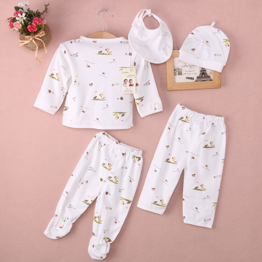 5 stk dyr tegneserie nyfødt baby drenge tøj outfit langærmet print enkelt knap hvidt bomuld outfit sæt
