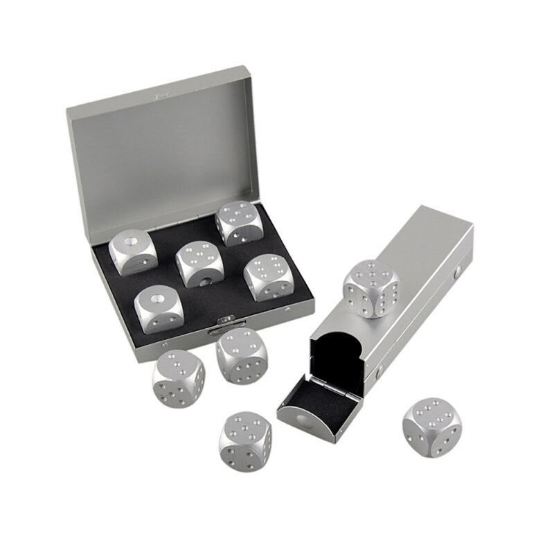 Aluminium Legierung Poker 5 Stck Silber Farbe Solide Dominosteine Metall Würfel Spiel Tragbare Würfel Poker Mit Kasten Partei