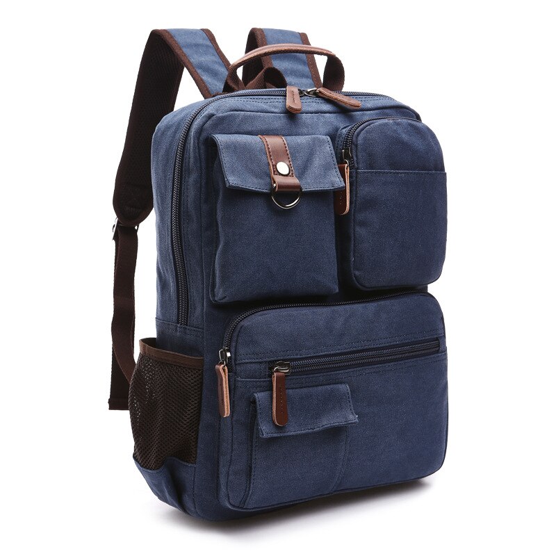 Canvas Tas Rugzak Schoudertas Mannen Laptop Rugzak Juveniele Mannelijke Rugzak Computer Rugzak Tas: Deep Blue