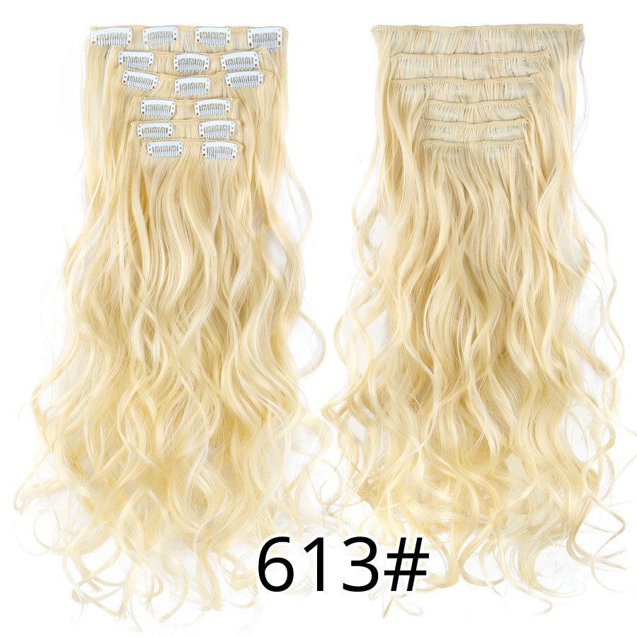 Leeons 16 clip in hair extensions hårtilbehør langt krøllet hår extension clip syntetisk varmebestandig fiber ombre farve: 613