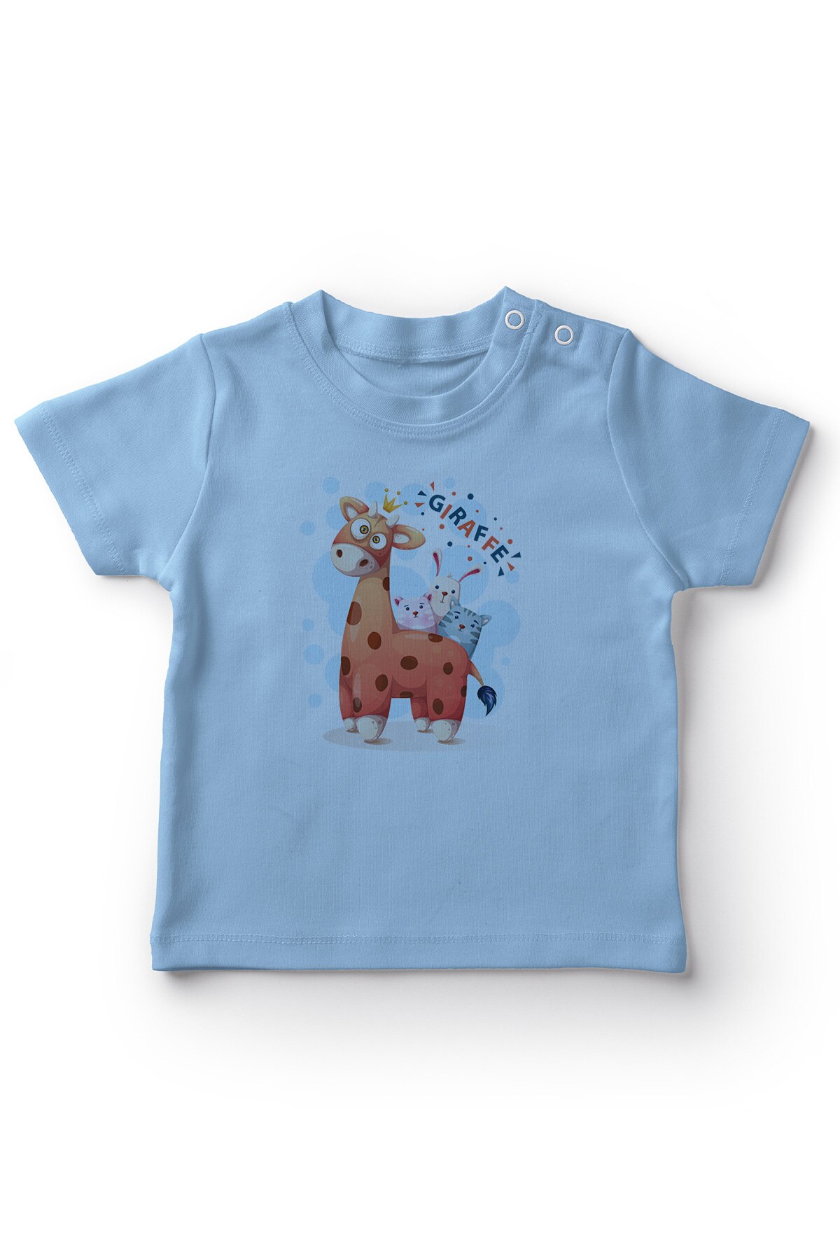 Angemiel Baby Giraffe Üzerineki Leuke Dieren Jongens Baby T-shirt Blauw