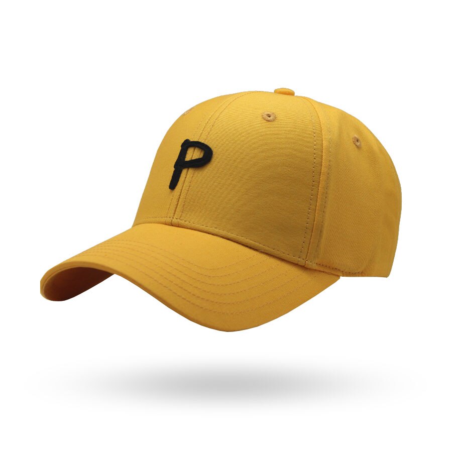 Yksivärinen 100%  puuvillainen baseball-lippis, jossa kirjain p-kirjaimella miehet naiset säädettävä ulkona aurinkosuoja hattu hip hop