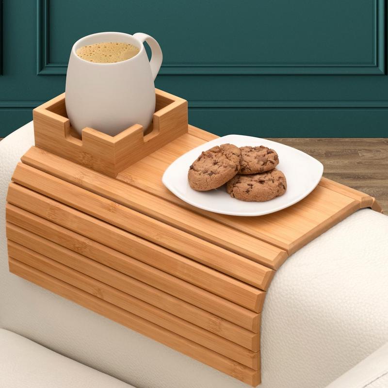 Bandeja para brazo de sofá, bandeja de madera para taza de sofá, Clip para brazo en mesa auxiliar, posavasos antideslizante para bebidas, organizador para el hogar para bebidas y aperitivos