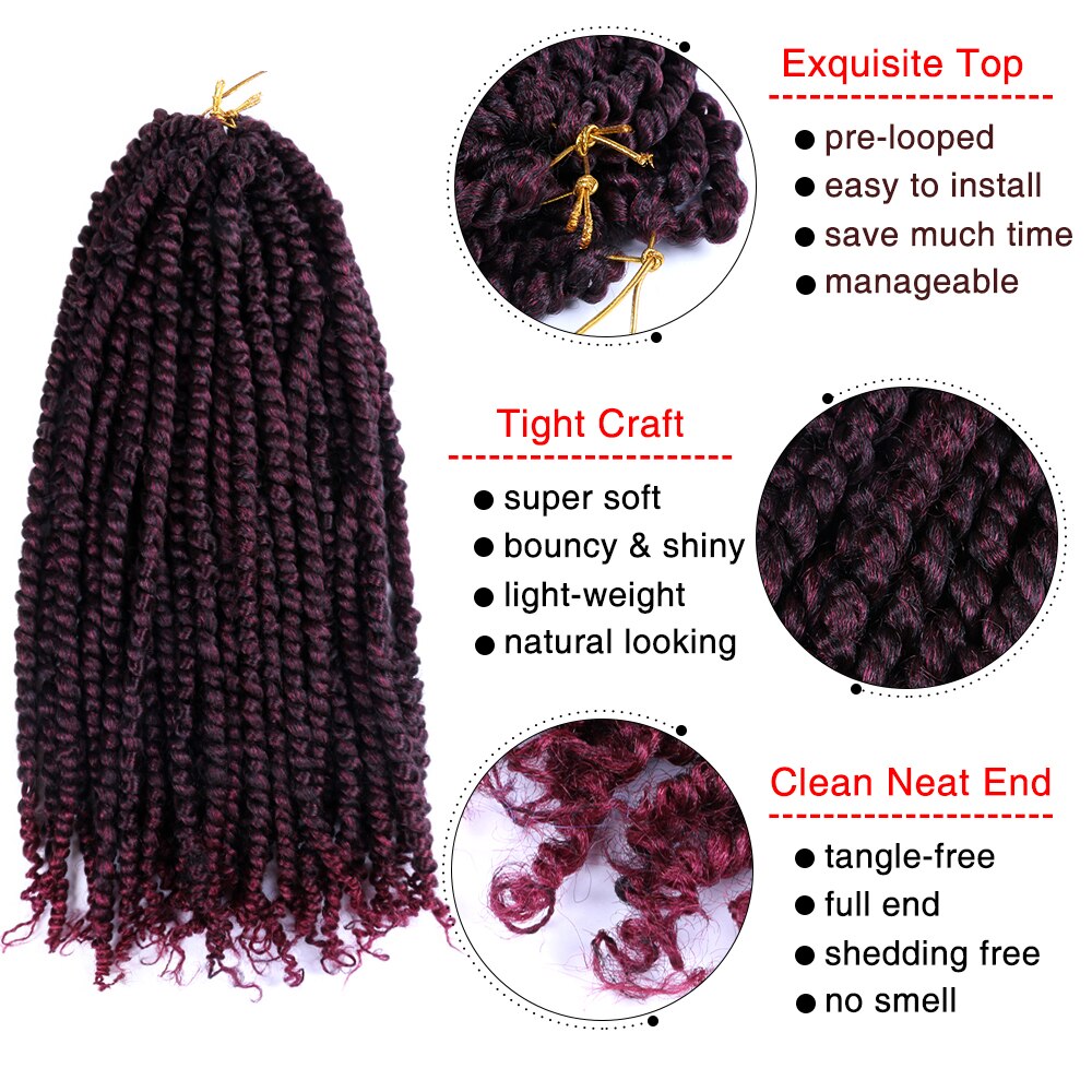 Passion Twist Hair Crochet Braids Ombre Pre looped Fluffy Twists Braiding Synthetic Crotchet Braids Hair Extensions
