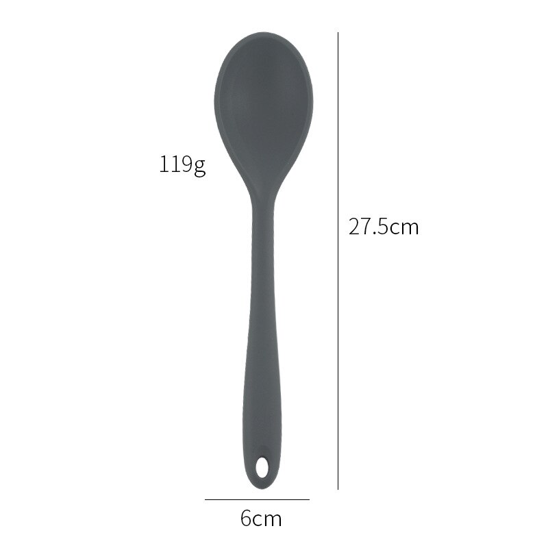 Kitchenware Spoon Long Handle Silicone Salad Food Mixing Stirring Spoon Kitchen Cooking Tool For Picnic Kitchen Soup Spoons: Gray-Large