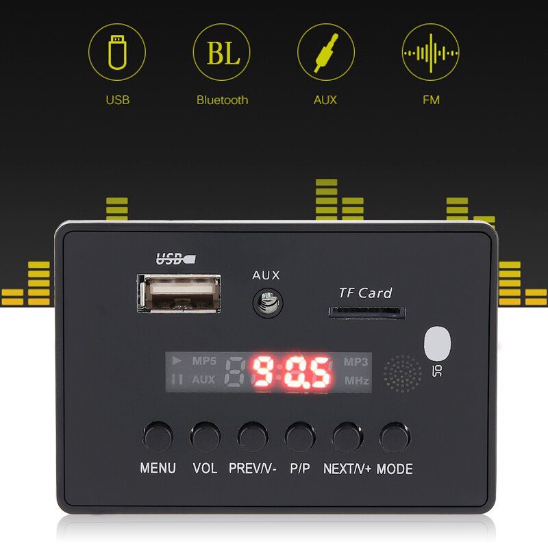 VTF-0025BT V1.0 12V DTS Lossless Video Player Decoder Plastic+ PCB Support USB TF AUX FM Radio Fit for MP3 / MP4 / MP5
