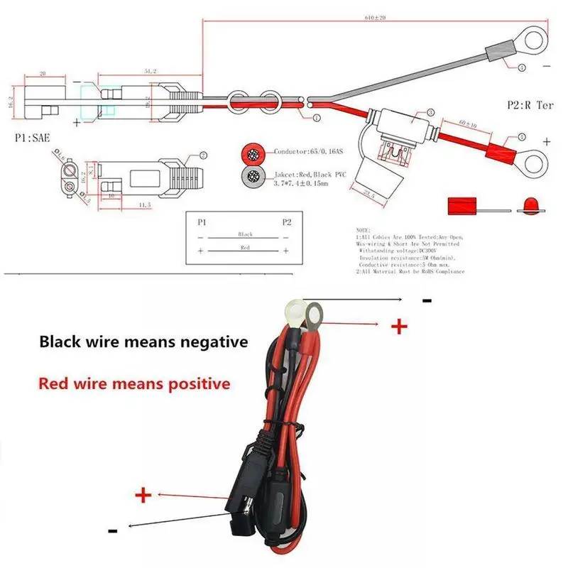 12V Ladegerät Kabel 16AWG Für Motorrad Batterie Terminal Zu SAE Schnell Verlängerung Kabel Kabel Stecker Für Lenker Telefon Ladegerät