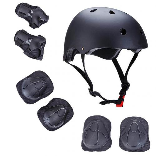 7pcs/set Cycling Roller Skating Protective Gear Pads Helmet Knee Elbow Wrist Guards Outdoor Sport Safety Protector for Kids: black
