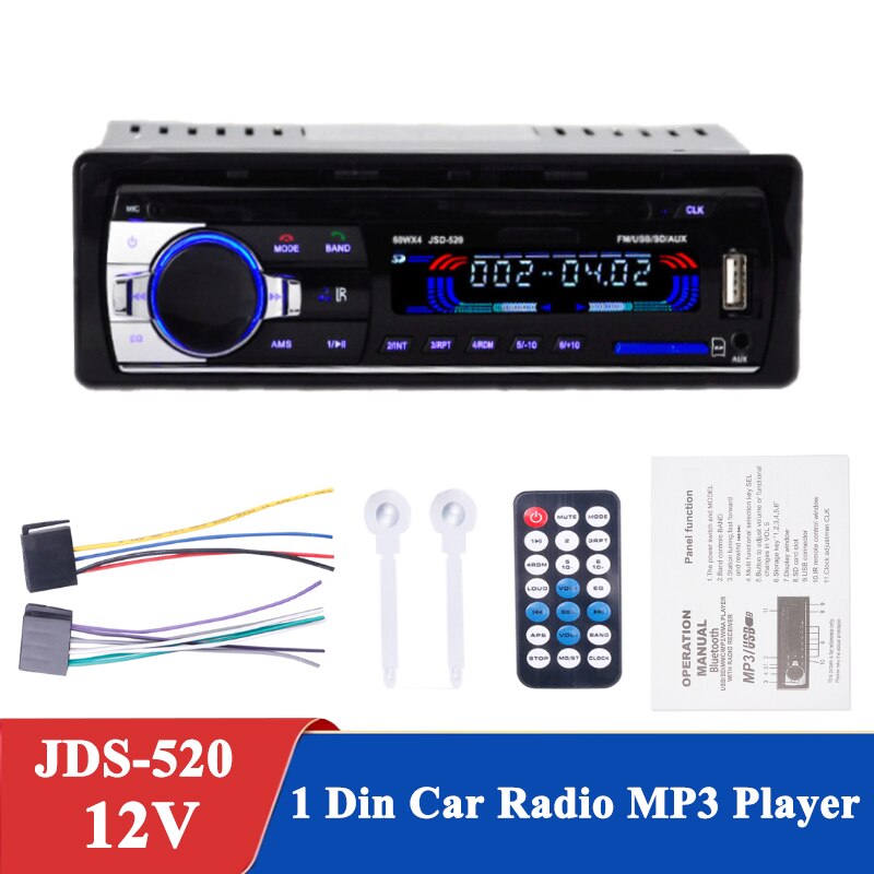 12V Car radio bluetooth Stereo bluetooth FM Radio MP3 Audio Player USB SD MMC Port Car radio bluetooth In-Dash one DIN size: 520 12V