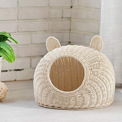 Rattan cat bed Pet Woven Cave Bed Woven Summer Breather Pet House Basket Bed for Cat/Kitten/Puppy/Dog