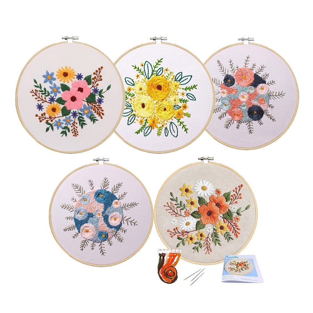 Beginner Flower Embroidery Kit Bag Painting Crafts DIY Material Kits Punch Needle Handmade Needlework Kit Home Wall Decor