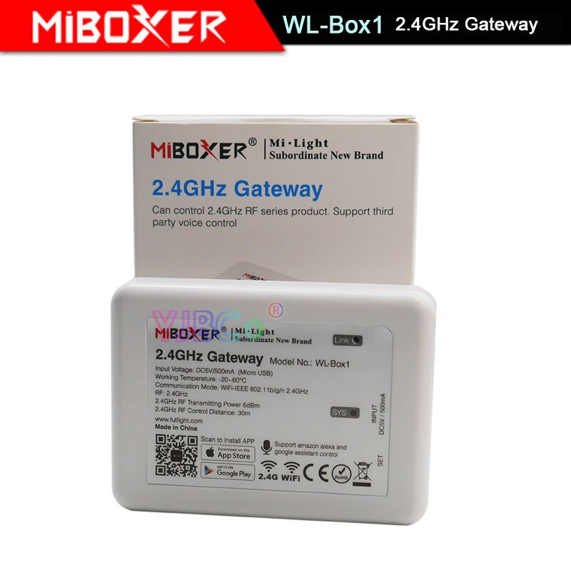 MiBOXER-WLBOX1 2.4G Hub RF Remote wifi ler with RGB light Wireless control for led bulbs support iOS Android APP,DC5V