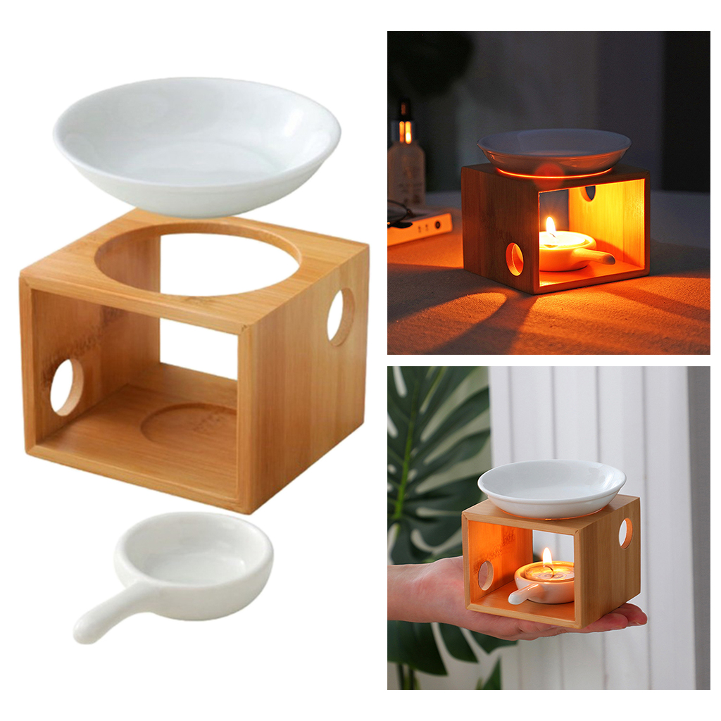 Keramische Kaarshouder Essentiële Olie Brander Diffuser Oven Warmer Theelichtje Kaars Houten Basis Lamp Porselein Woonkamer Decor