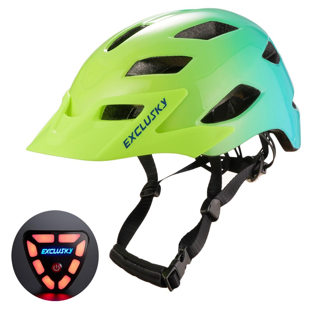EXCLUSKY-casco de luz LED para bicicleta de montaña para adulto, con carga USB, M/L, 56-61CM: green and blue