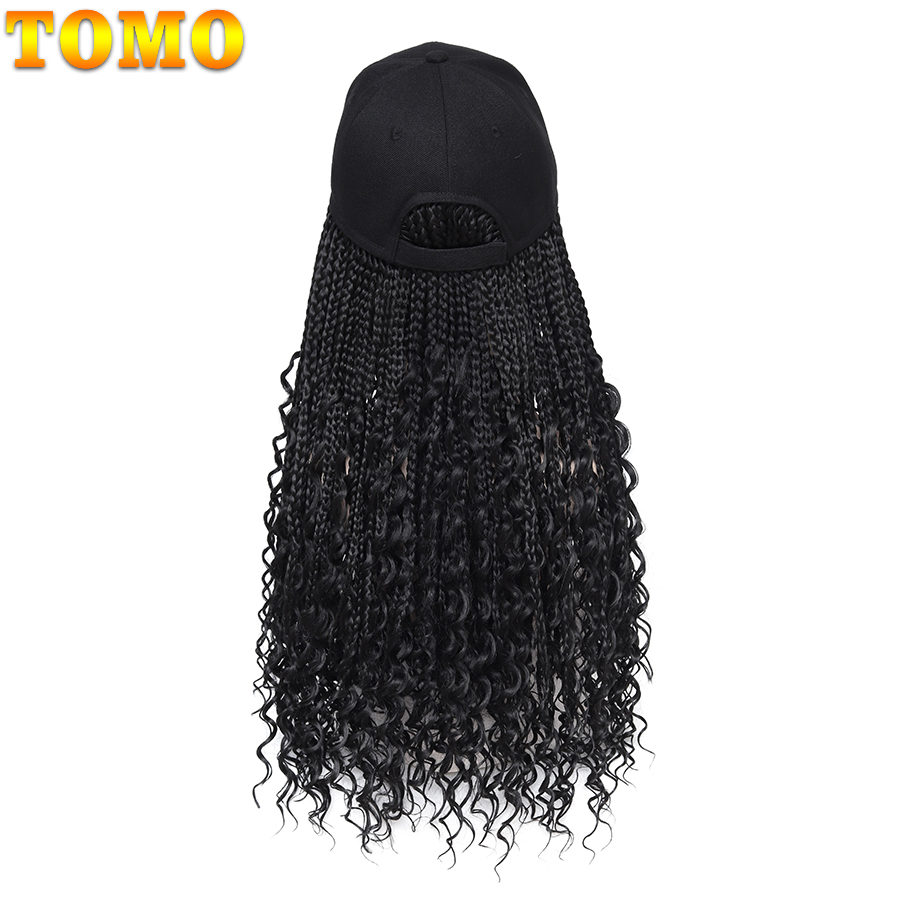 TOMO-gorra de béisbol con extensiones de pelo de ganchillo para mujer, sombrero ajustable con peluca sintética, trenzas de caja rizadas adjuntas