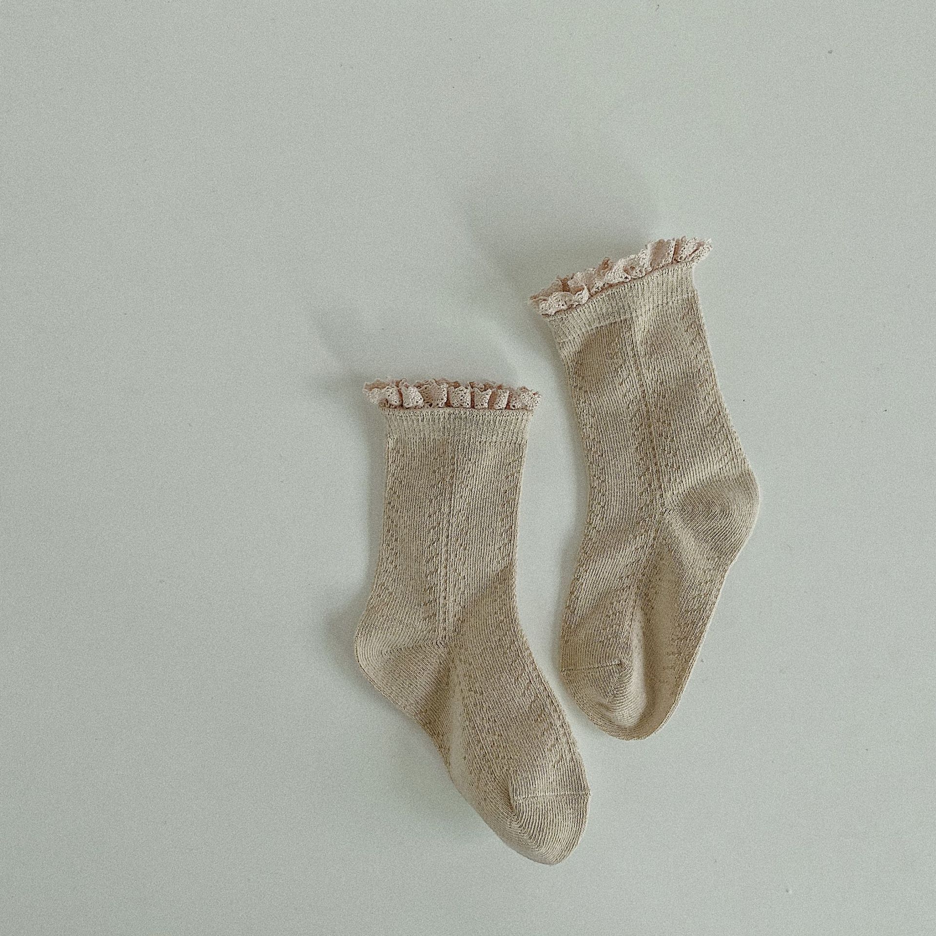 Frühling und Herbst Neue freundlicher Jungen und Mädchen Socken Prinzessin Spitze Baby Socken Neugeborenen Fotografie Requisiten: hell khaki / L 5-8Jahre