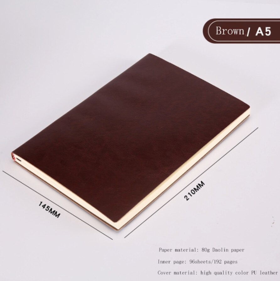 A5 A6 B5 Business increase thick Notebook Office meeting minutes Notepad leather soft copy line pages Diary Stationery: A5 Brown