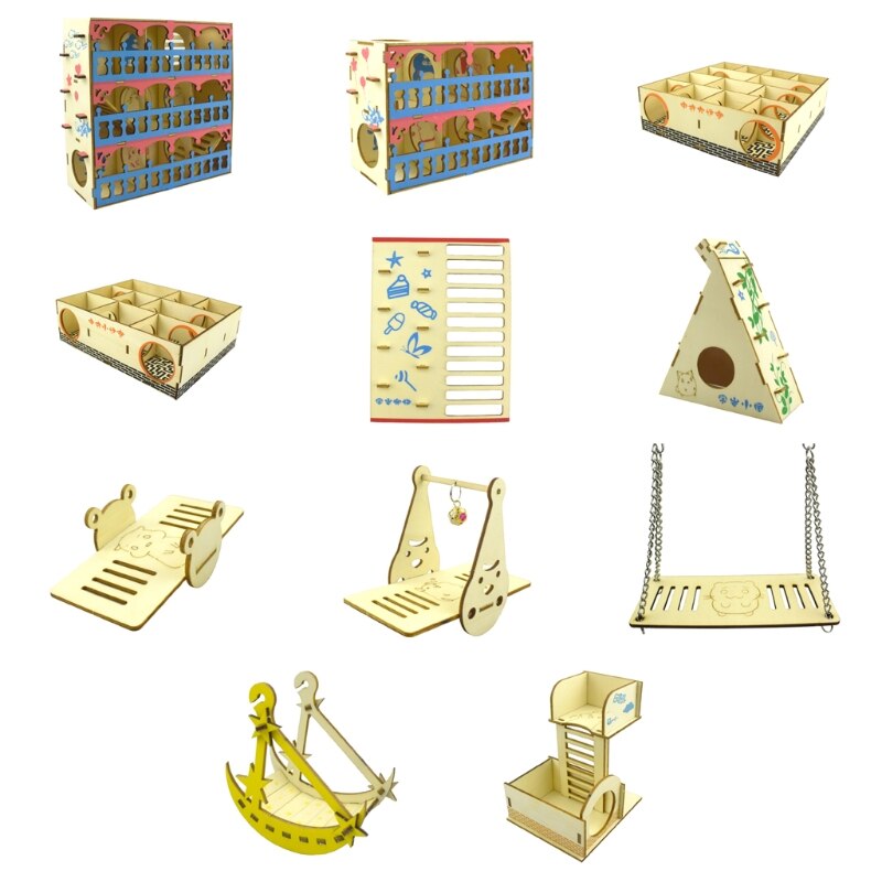 Laberinto de hámster para mascotas, balancín de túnel de tubo de madera, casa, columpio, animales pequeños, juego interactivo, juguetes de ejercicio para descanso para ratas