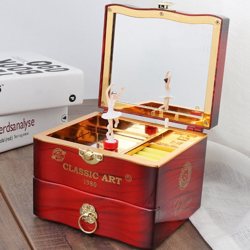 Caja de música bailarina caja para joyas de plástico niñas carrusel mano manivela caja de música mecanismo