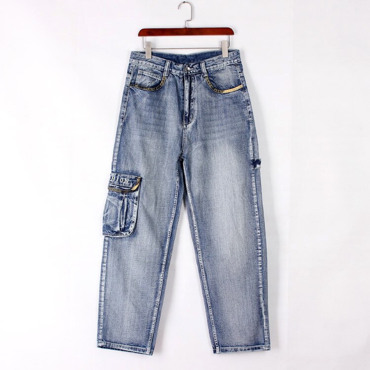 Jeans de danse pour hommes, Baggy hip hop, ample, grande poche pour garçons, pantalon de skate, Punk Denim, grande taille 30 – 46: 38 inch