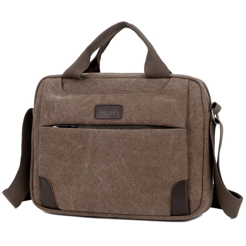 Stijl Heren Handtas Eenvoudige Business Crossbody Tas Toevallige Retro Canvas Aktetas Mannen Lederen Laptop Tas: Coffee