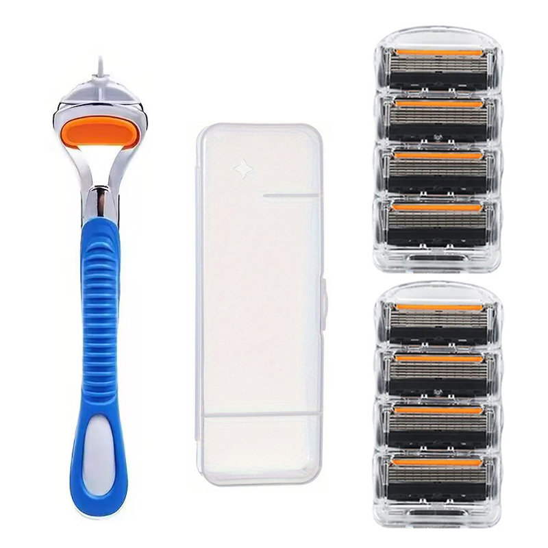 Cuchilla de afeitar de 5 capas, cuchilla de afeitar manual para HOMBRE, cuchilla de afeitar de seguridad, cuchilla de afeitar reutilizable clásica para protección de la piel: Naranja
