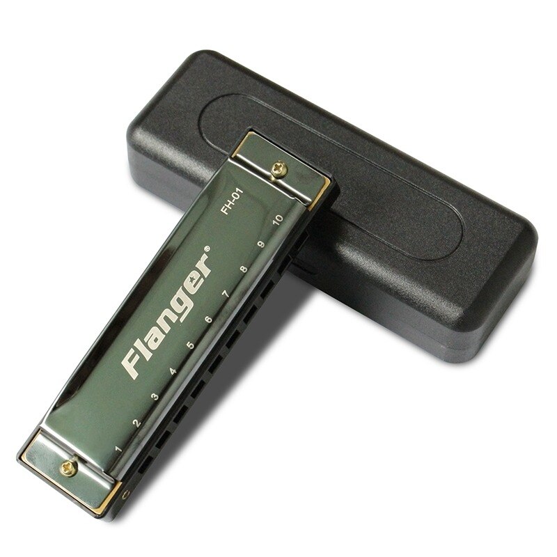 Flanger fh -01 diatonische blues mondharmonica standaard 10 gaten 20 toon met koffer toonsoort c voor beginners professionals