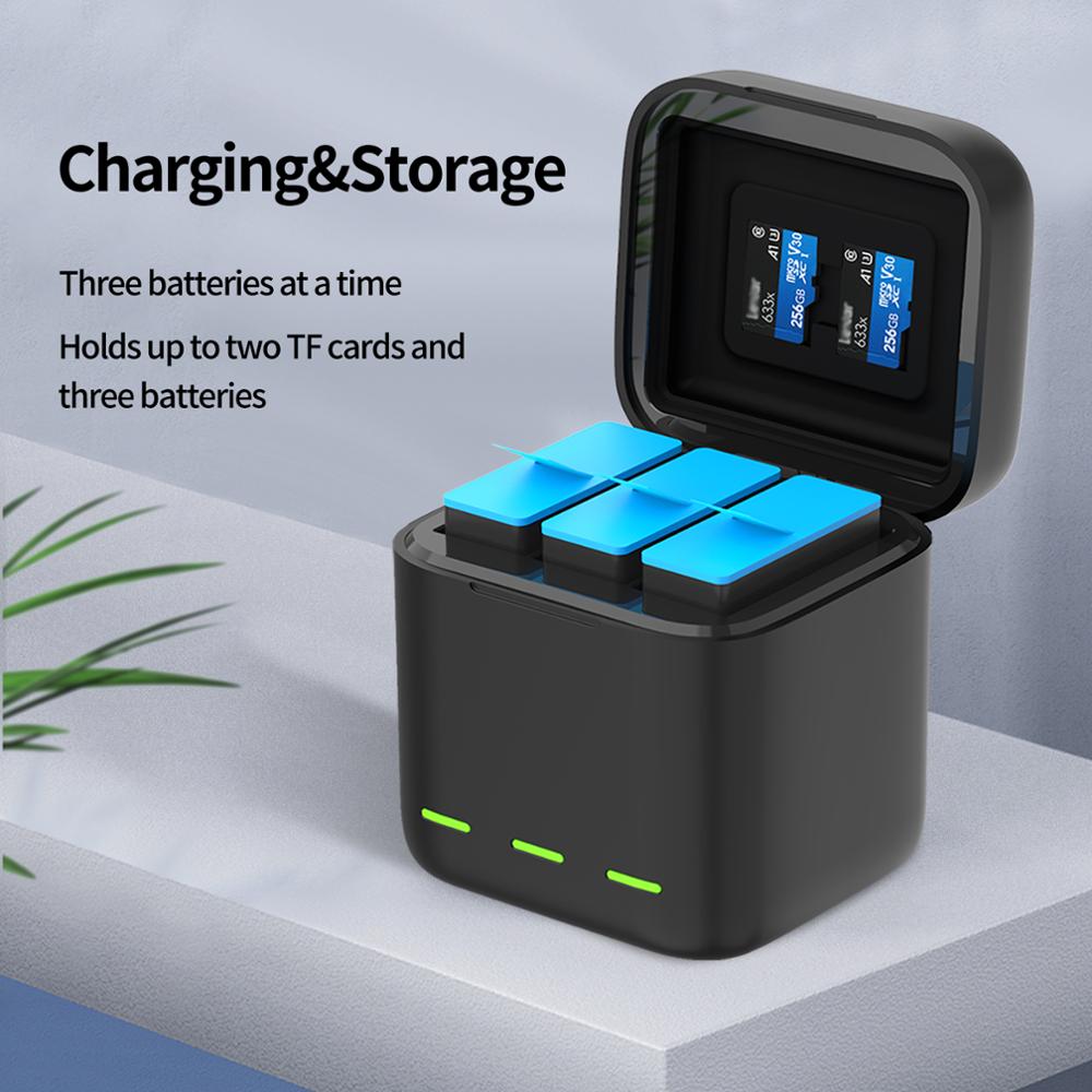 TELESIN-Batería de 1750 mAh para GoPro Hero 9, cargador de batería con luz LED de 3 vías, tarjeta TF, almacenamiento de batería para GoPro Hero 9, color negro