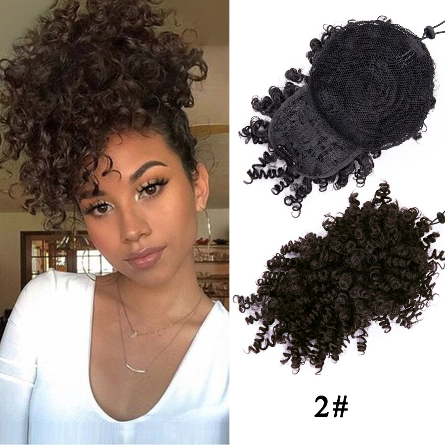 Leeons Kinky Curly Hair Bangs High Puff Ponytail Synthetic Hair Extensions African American Hair Ponytail With Bangs 11 Colors: 2