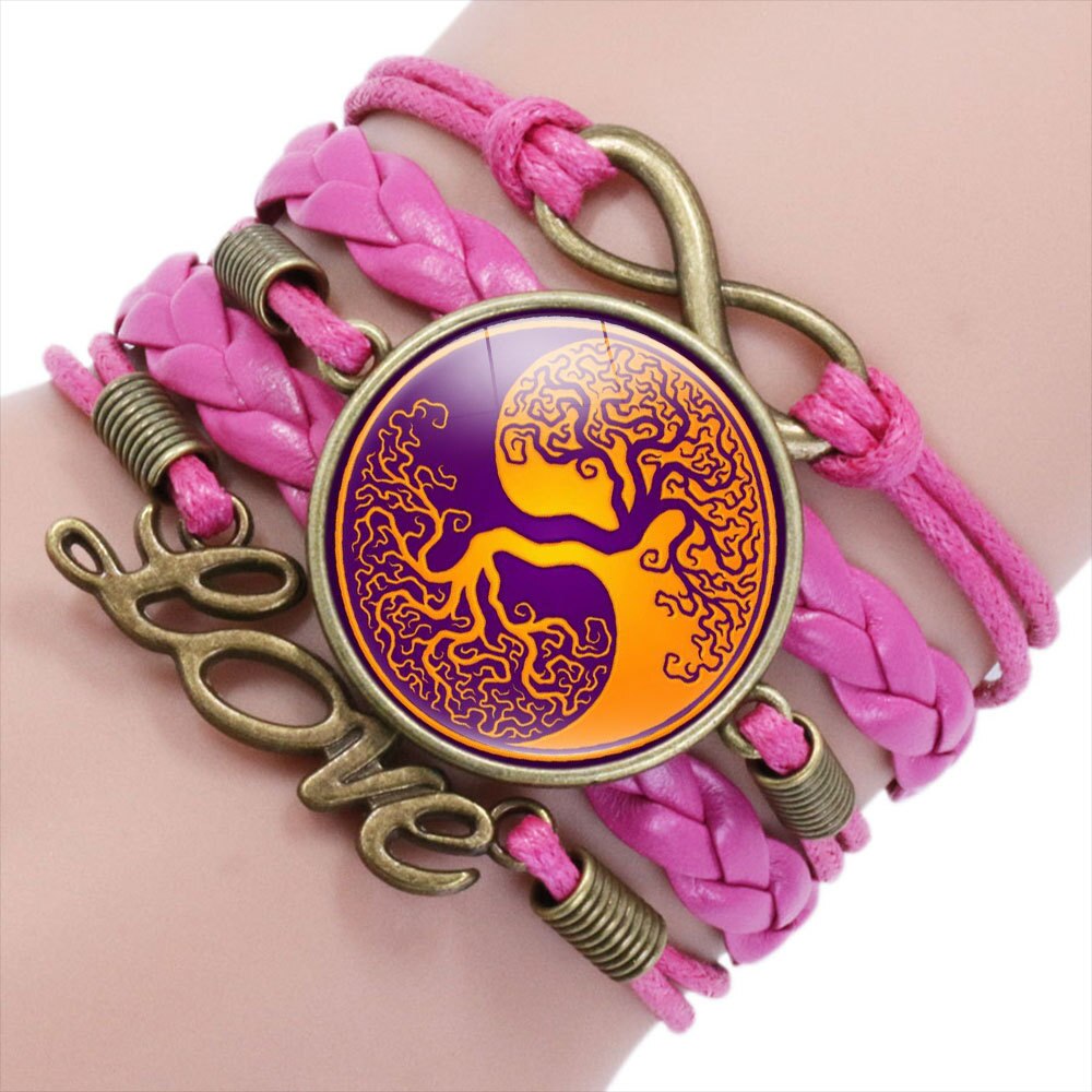 Tai Chi Decor PU Bracelet Yin-Yang Tai Ji Multi-Layer Alloy Wrist Jewelry Knitting Rope Adjustable Length for Men Women AUG889