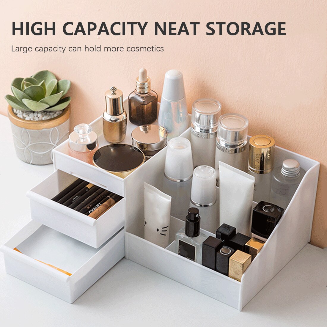 Large Capacity Cosmetic Storage Box Drawer Dressing Table Skin Care Rack House Desktop Sundries Organizer Makeup Organizer
