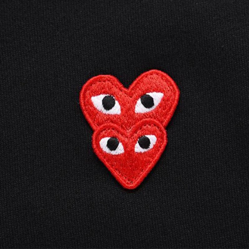 Play Mannen Vrouwen T-shirt Overlap Borduurwerk Dubbele Hart Ronde Hals Korte Mouwen Katoenen T-shirt Zomer Losse Casual Couplet-shirt