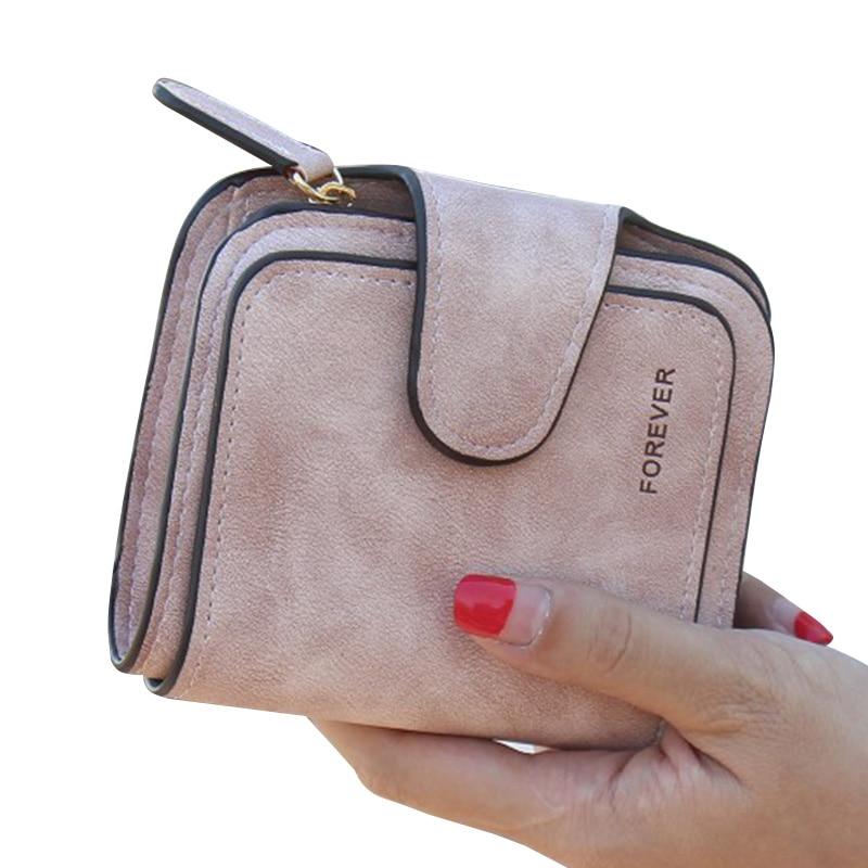 Lady Snap Fastener Zipper Short Clutch Wallet Solid Letter Small Female Purse Short Purse Vintage Matte Women Wallet: Pink